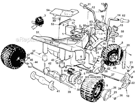 Page A Diagram and Parts List for 76125-9993  Power Wheels Ride-On ATVs